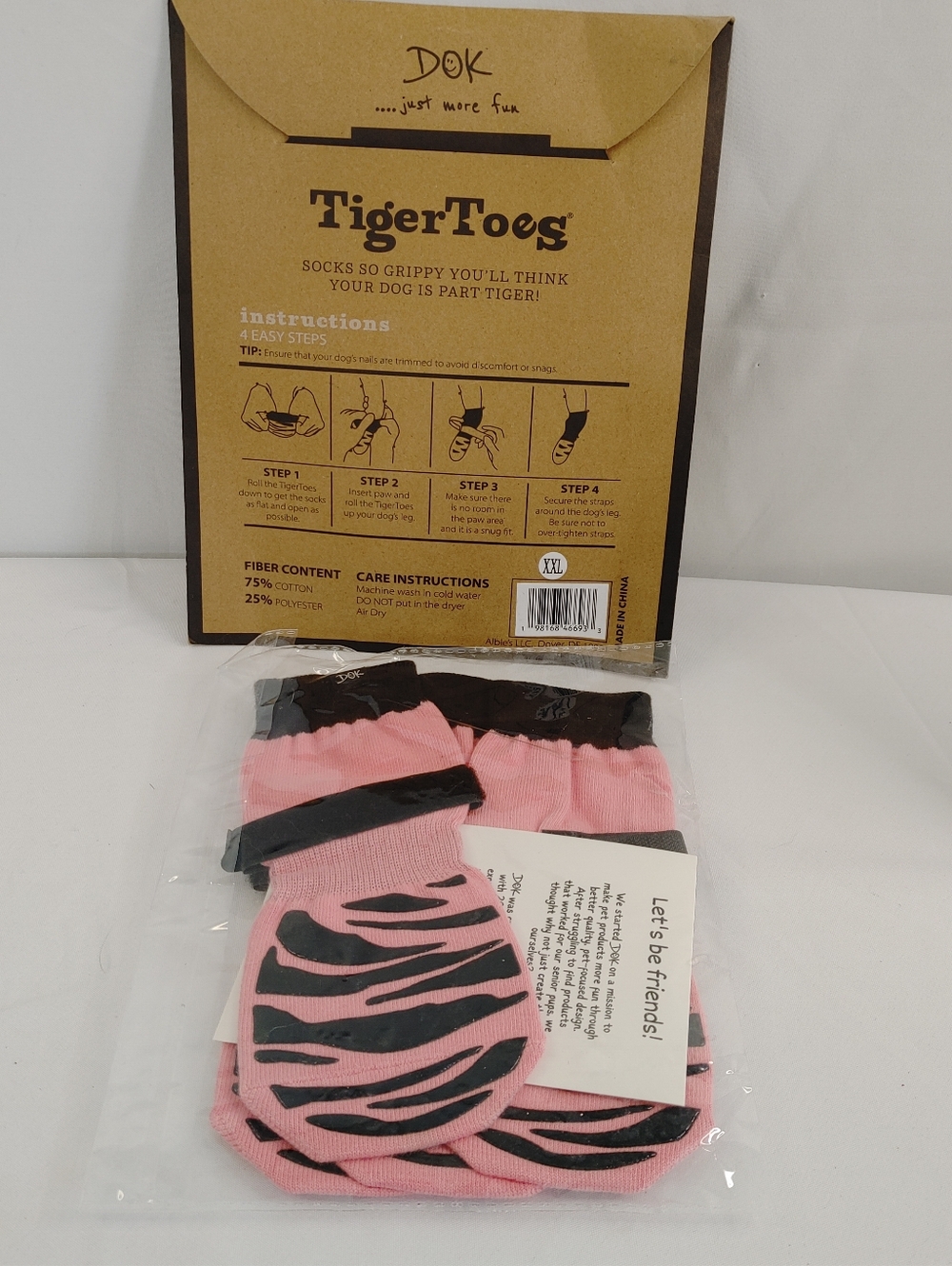 DOK TigerToes Dog Grip Socks XXL Pink Anti Slip Traction Socks 4 Pack